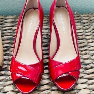 Via Spiga Leather Red Open Toe Heels